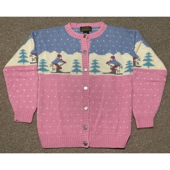 Vintage 80s Women’s Small Eddie Bauer Winter Apres Ski Wool Cardigan Sweater - Picture 1 of 7